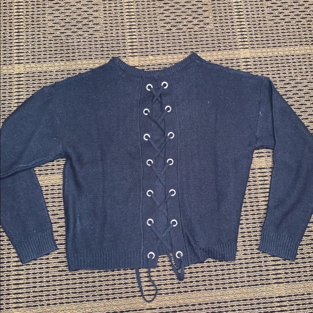 Navy back tie sweater - Picture 4 of 6